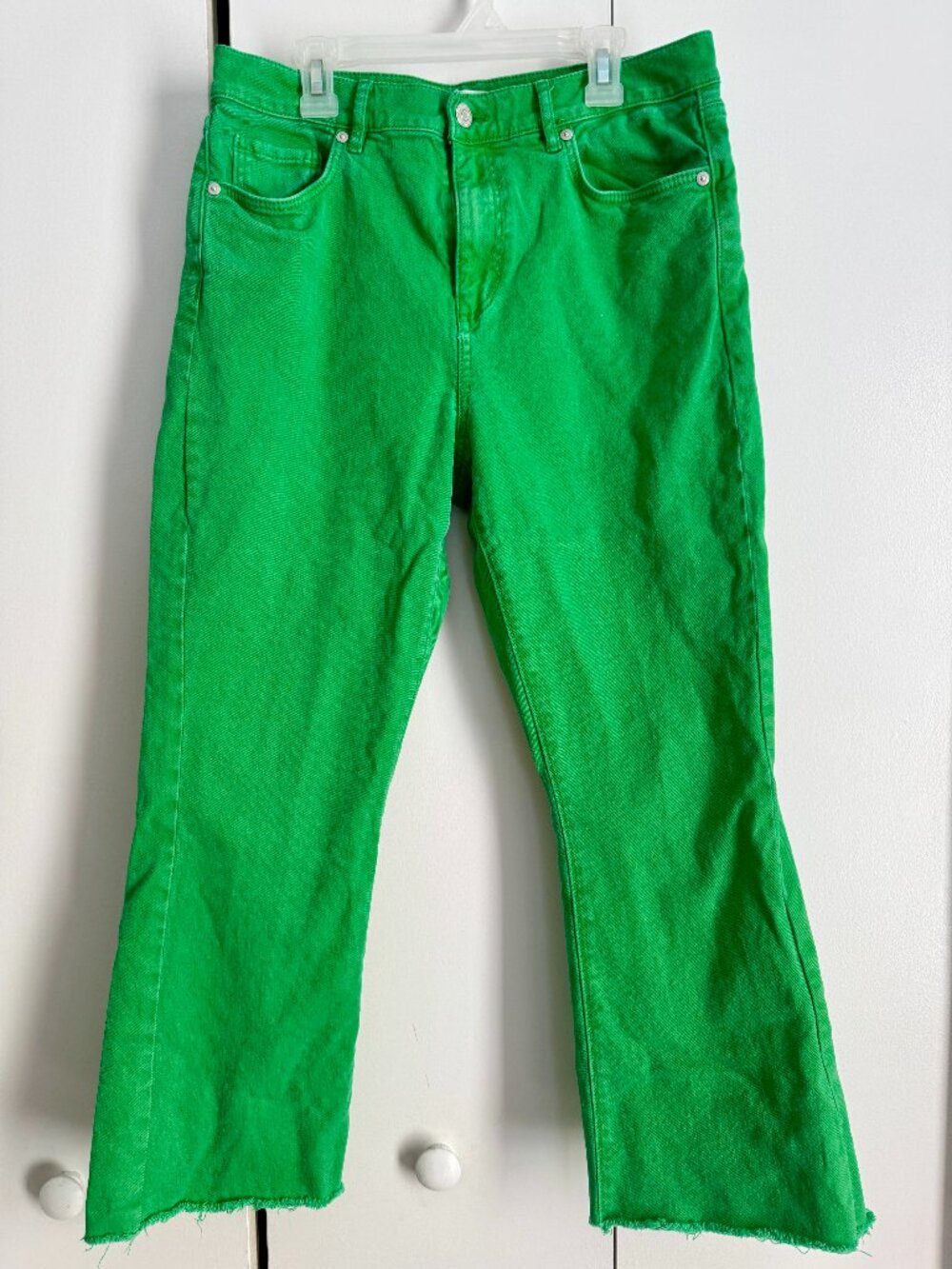 LOFT Made & Loved The Kick Crop Jeans Size 28/6 Green High Rise Frayed Hem